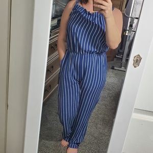 Blue and cream Jumpsuit with pockets